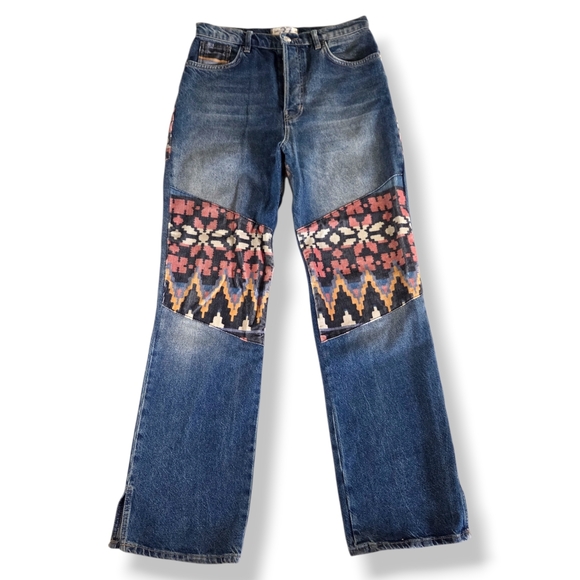 We The Free Free People Rocky Mountain Straight Leg Jeans Western Patchwork 27 - Picture 4 of 16